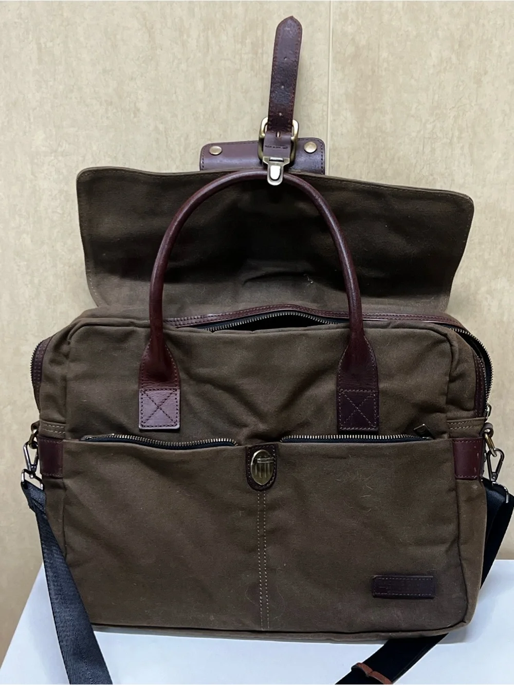 Vintage Racing Green British brown Briefcase messenger bag